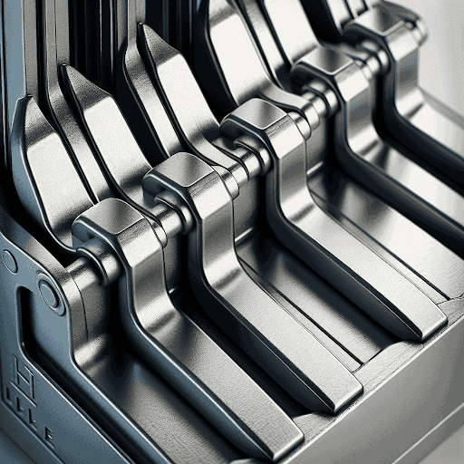 Close-up of extended forklift tynes, highlighting their metallic structure and design, relevant to safety tips for operating forklifts with extended equipment.