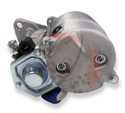 Forklift engine starter motor with electrical connections and mounting points, part of Mandarin Imports & Exports' selection of high-quality engine components for maintenance and rebuilds.