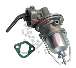 Forklift fuel pump with mounting gasket, showcasing high-quality engine component for maintenance and rebuilds.