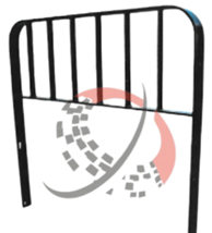 Side shift load guard for forklifts, featuring a black metal frame with vertical bars, designed to enhance load stability during lateral movement.